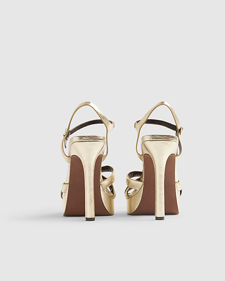 Gold Twist Strap Heeled Sandals