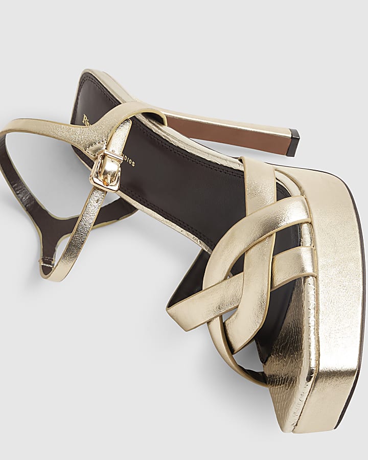 Gold Twist Strap Heeled Sandals