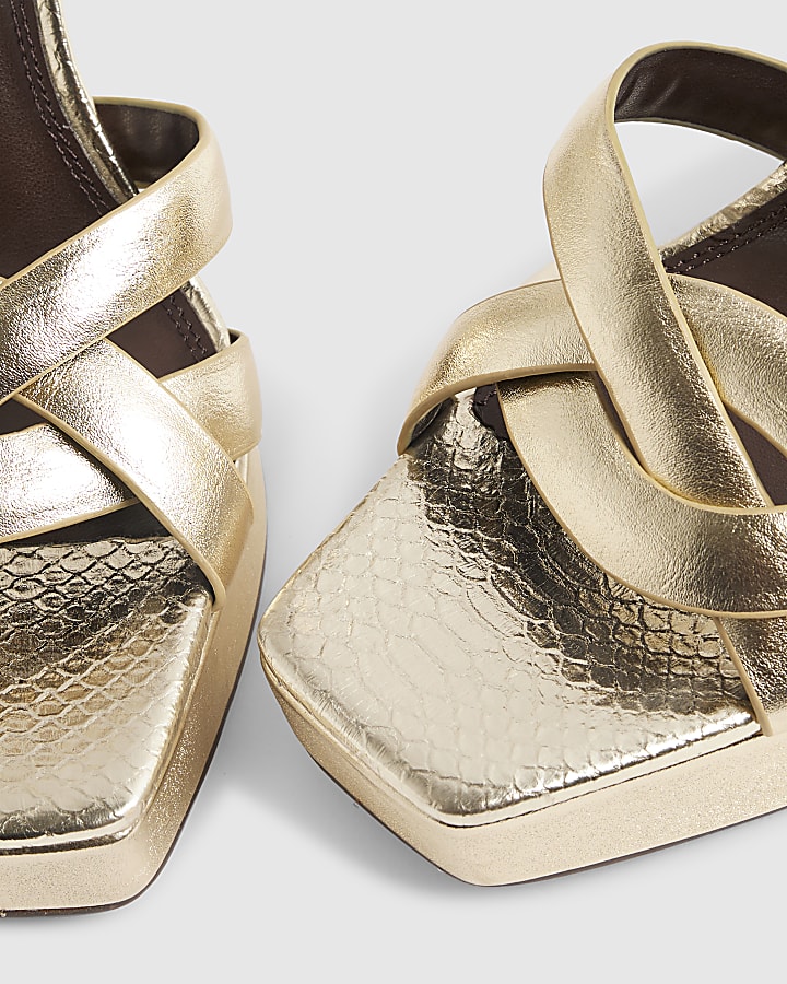 Gold Twist Strap Heeled Sandals