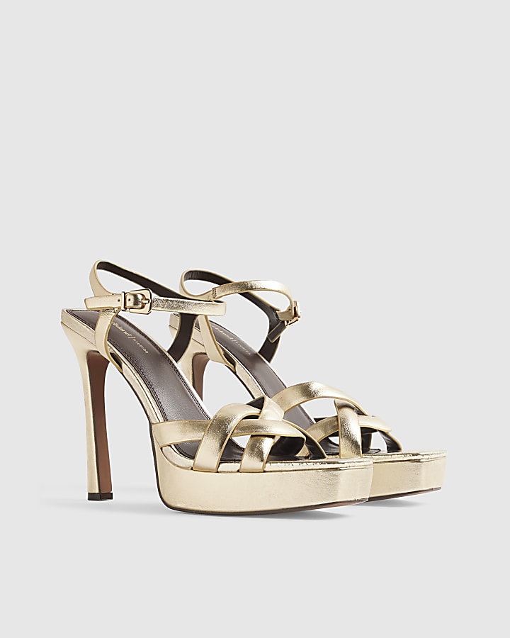 Gold Twist Strap Heeled Sandals