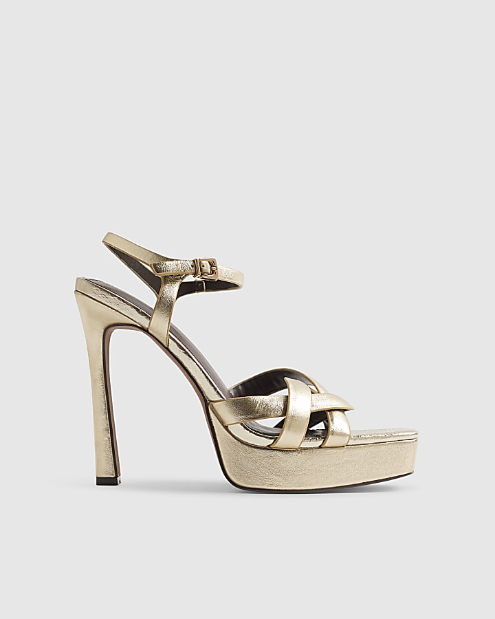 Gold Twist Strap Heeled Sandals