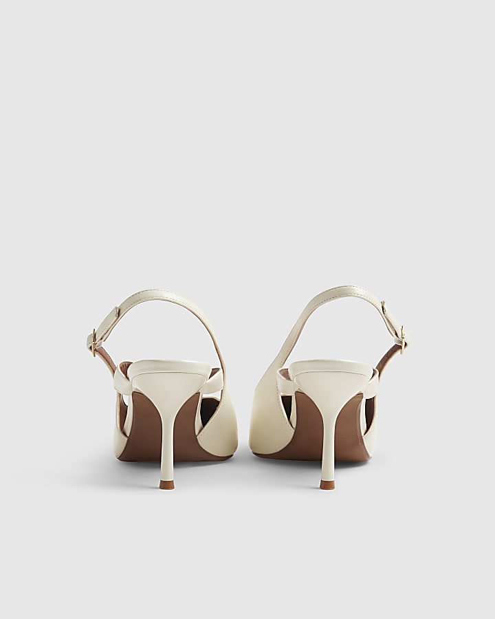 Cream Strappy Slingback Court Heels