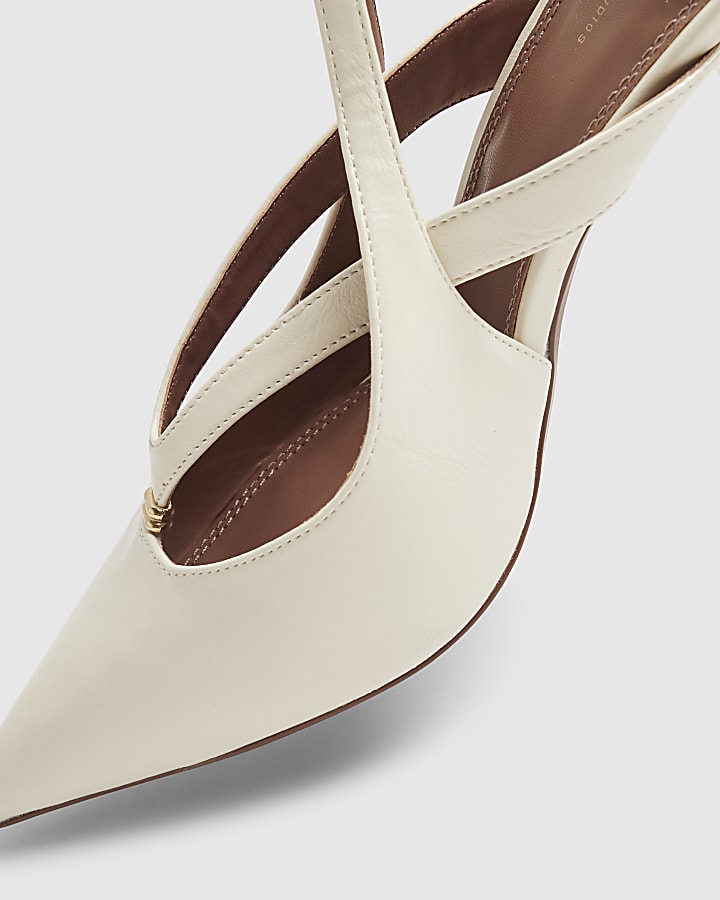 Cream Strappy Slingback Court Heels