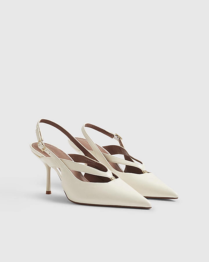 Cream Strappy Slingback Court Heels