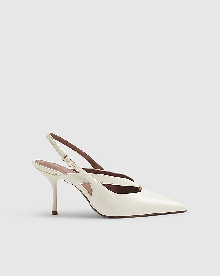 Cream Strappy Slingback Court Heels