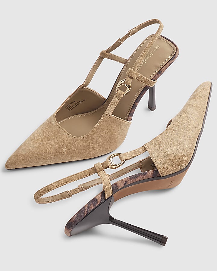 Beige Sling Back Court Heels
