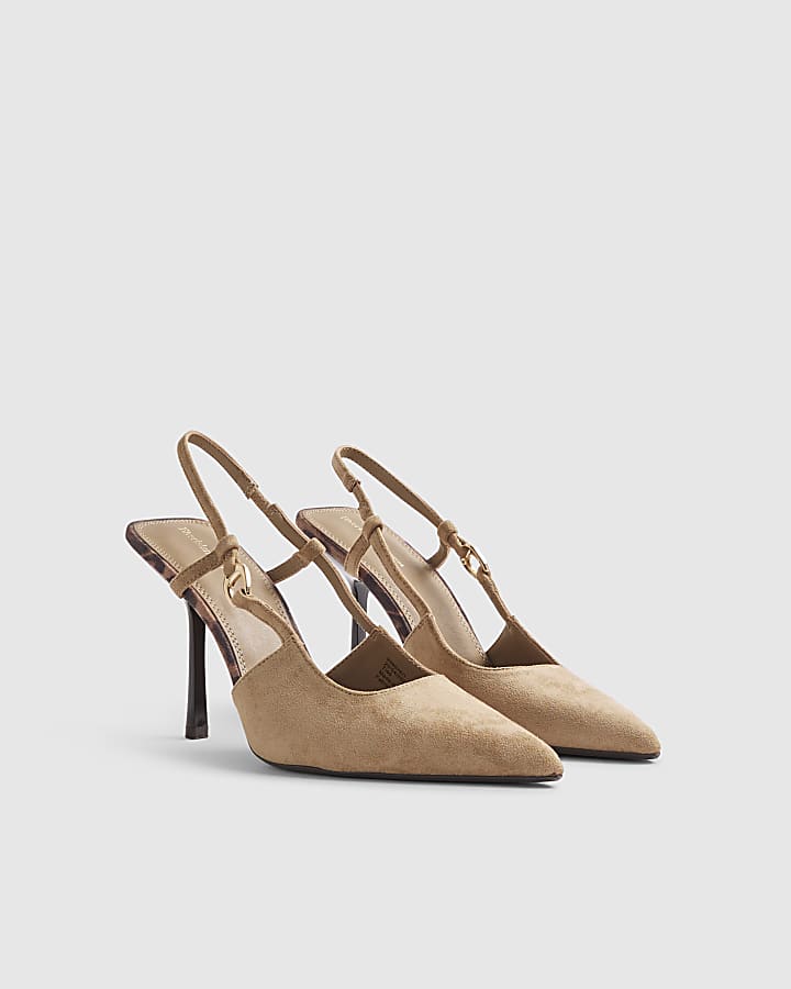 Beige Sling Back Court Heels