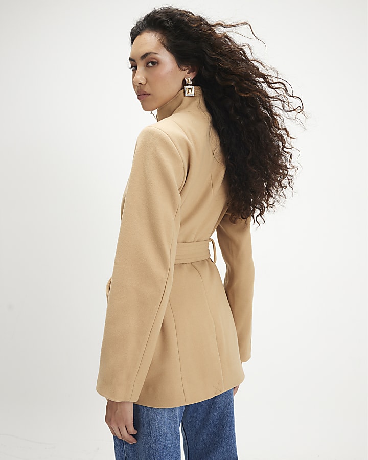 Beige Belted Short Coat