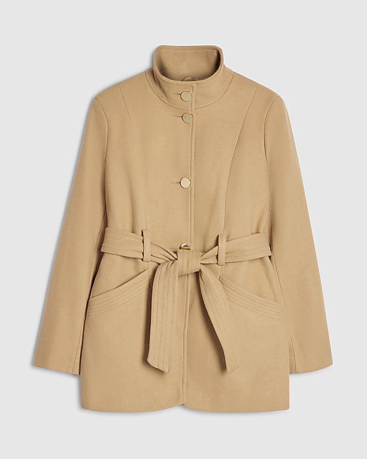 Beige Belted Short Coat