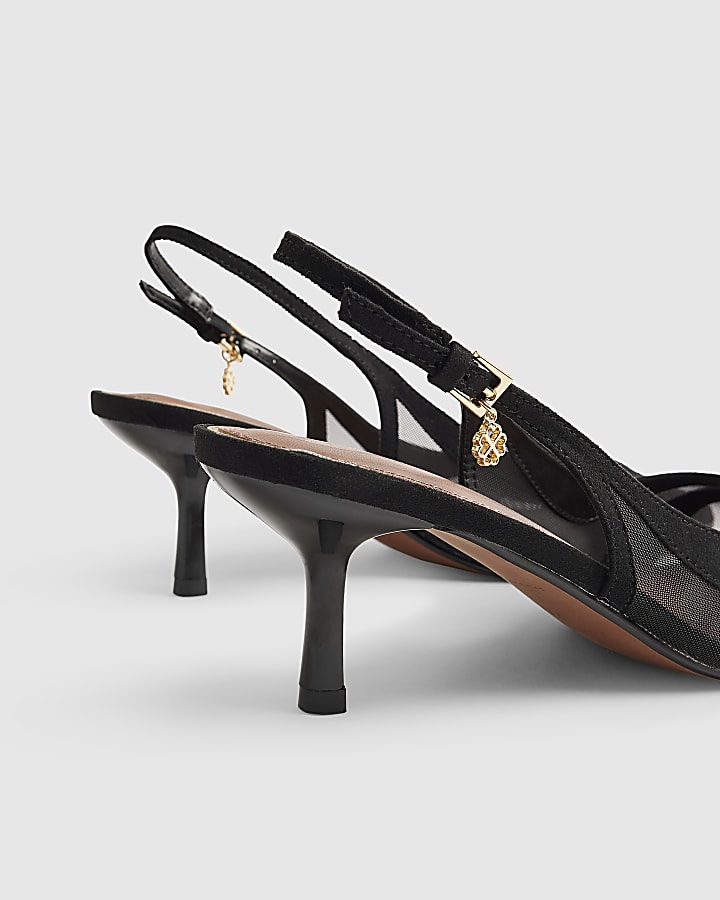 Black Mesh Splice Slingback Court Heels