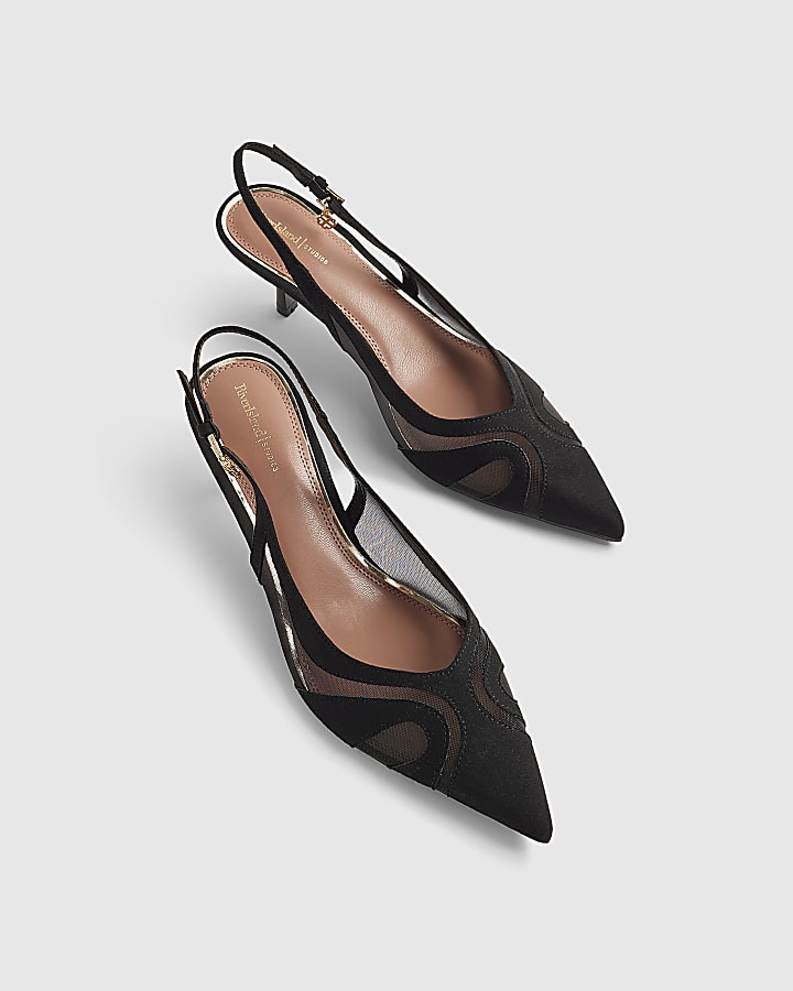 Black Mesh Splice Slingback Court Heels