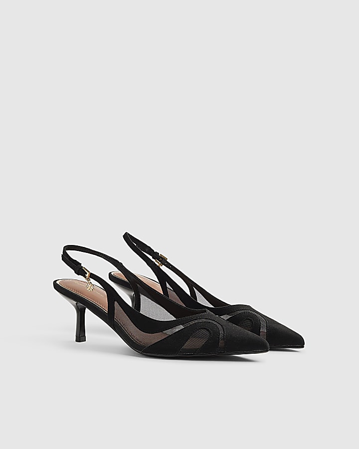 Black Mesh Splice Slingback Court Heels