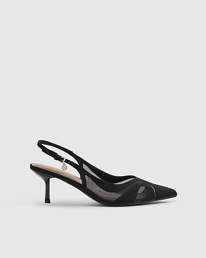 Black Mesh Splice Slingback Court Heels