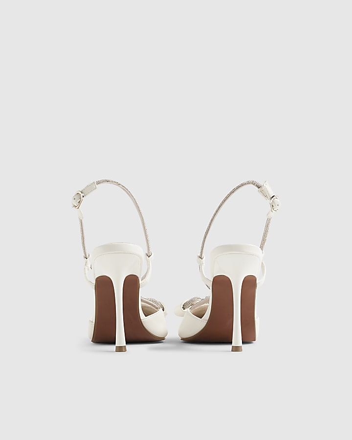 White Bow Diamante Court Heels