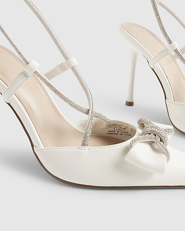 White Bow Diamante Court Heels