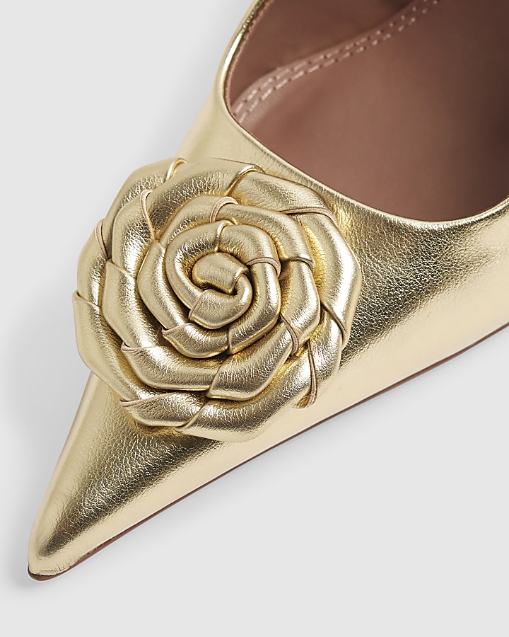 Gold Lace Up Rose Court Heels