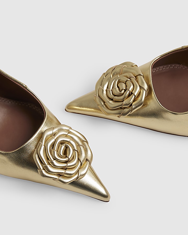 Gold Lace Up Rose Court Heels