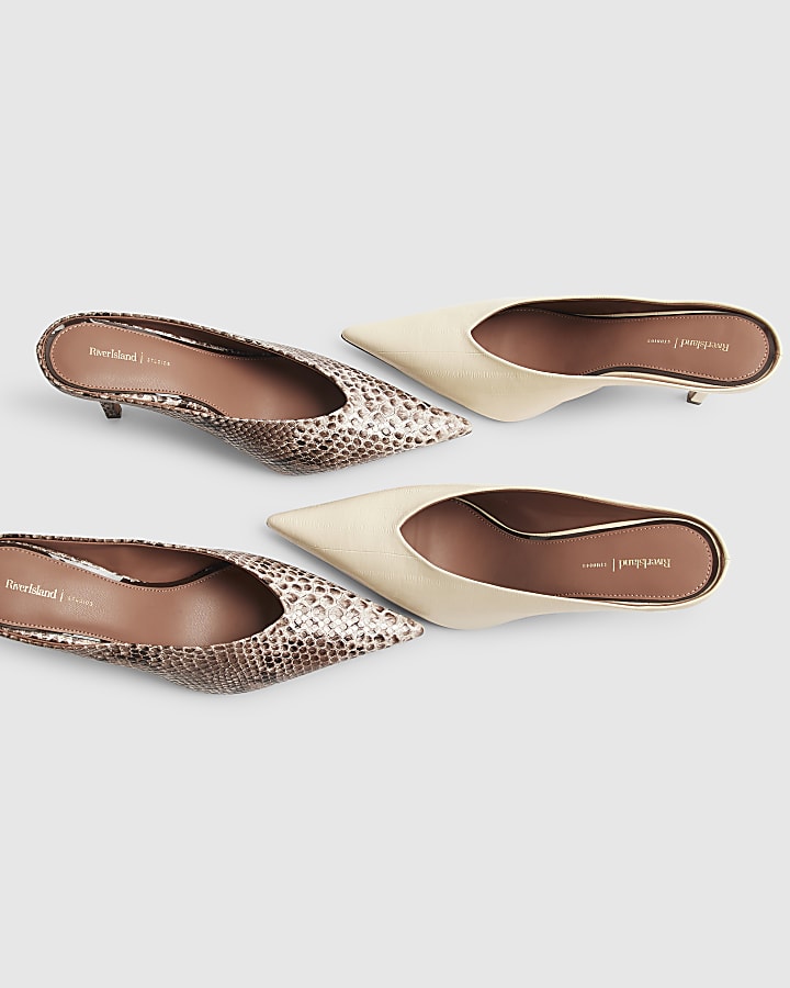 Cream High Throat Mule Court Shoes