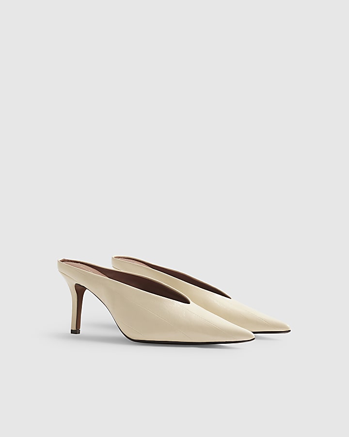 Cream High Throat Mule Court Shoes
