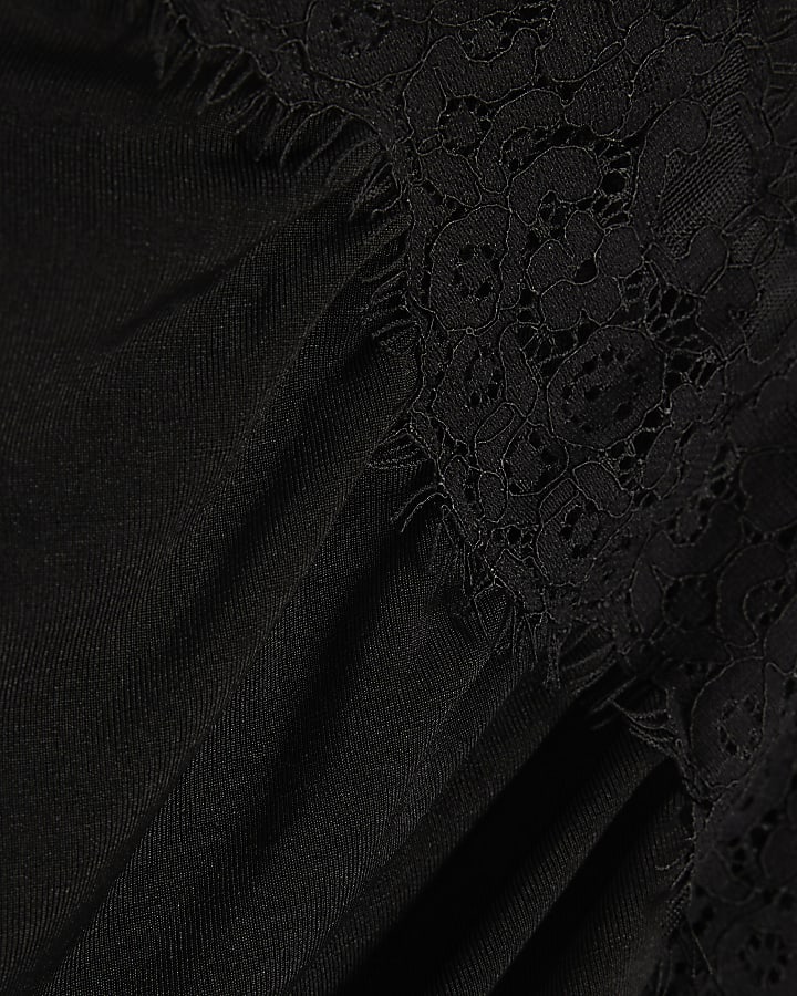 Black Lace Trim Asymmetric Tunic Top