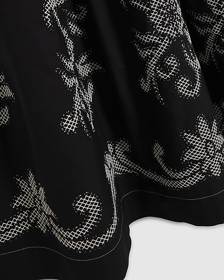 Black Cutwork Hem Midi Dress