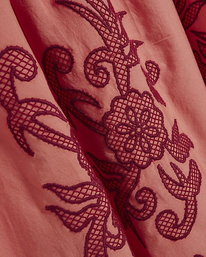 Pink Cutwork Hem Midi Dress