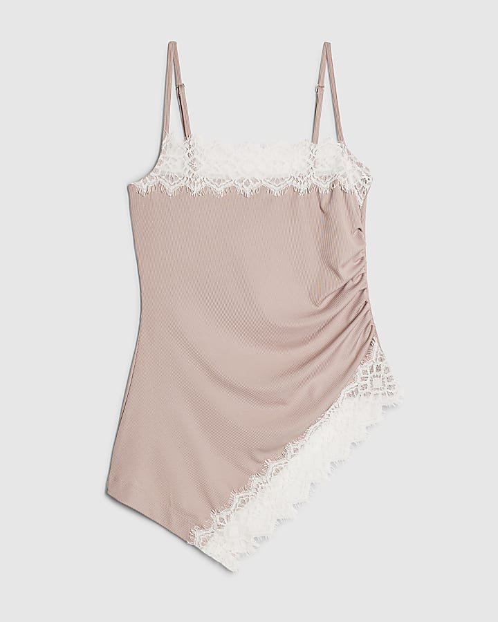 Pink Sleeveless Lace Trim Cami Top