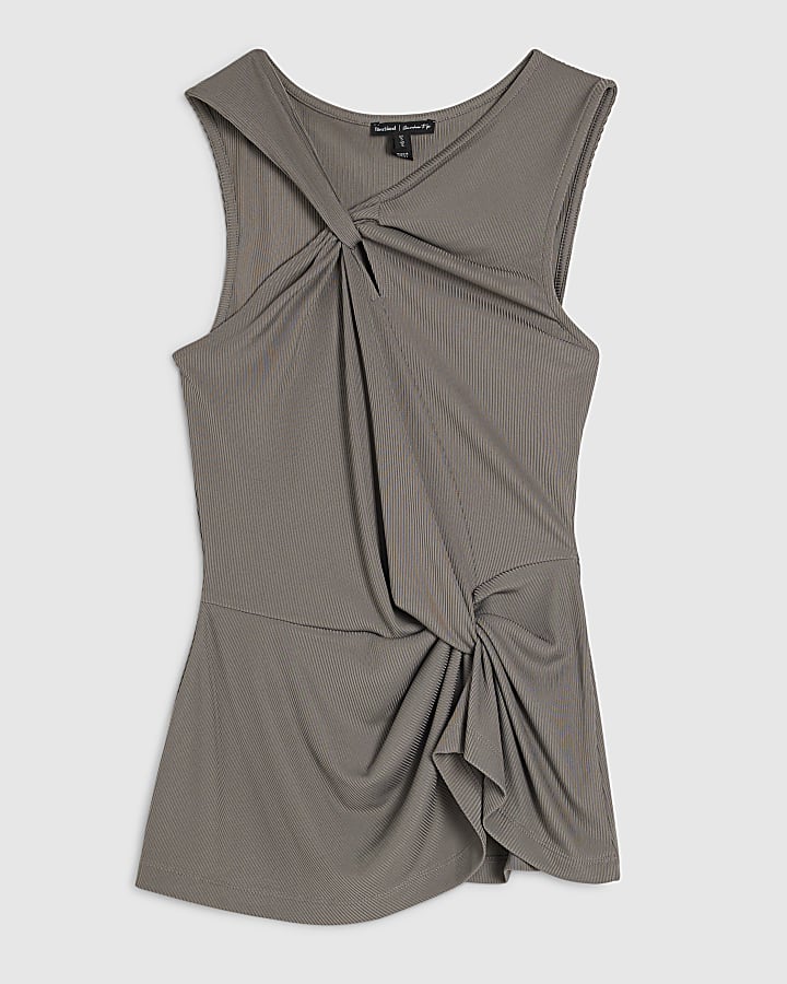 Grey Sleeveless Double Twist Top