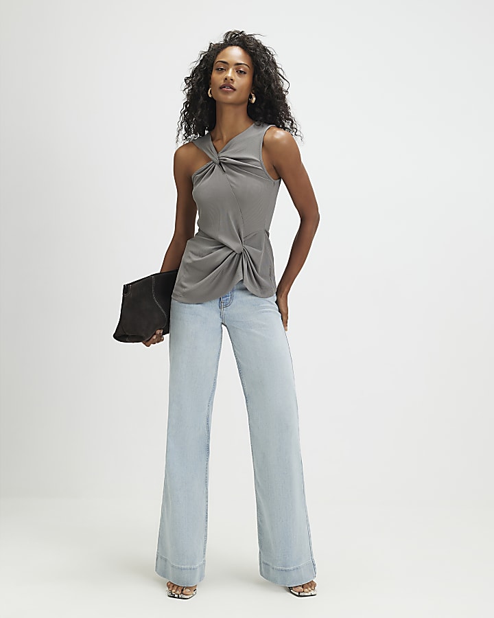 Grey Sleeveless Double Twist Top