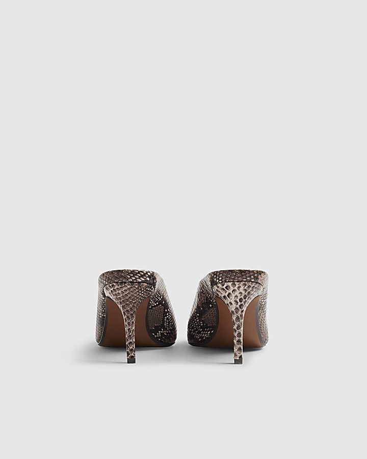 Brown Snake Print Mule Court Heels