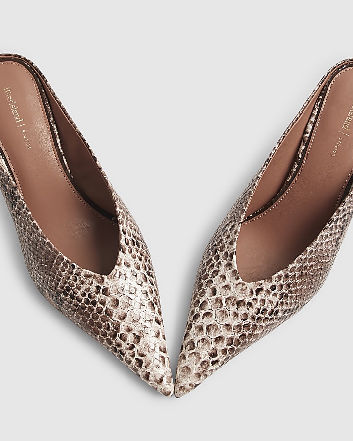 Brown Snake Print Mule Court Heels