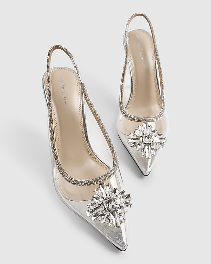 Silver Perspex Slingback Court Heels