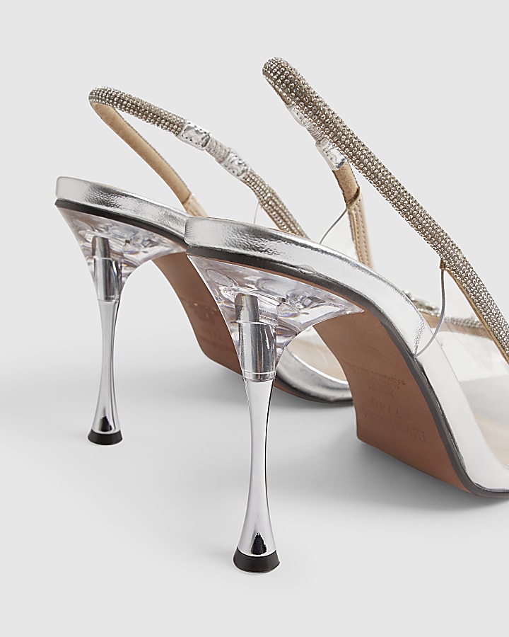 Silver Perspex Slingback Court Heels