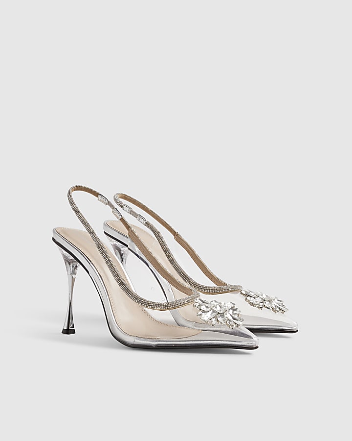 Silver Perspex Slingback Court Heels