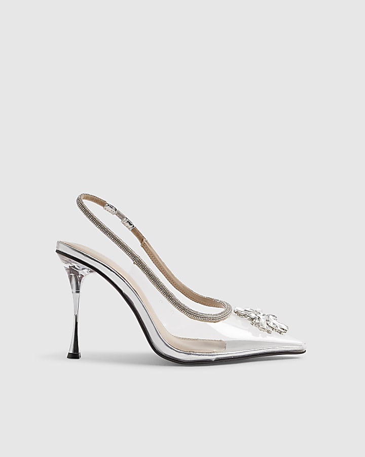 Silver Perspex Slingback Court Heels