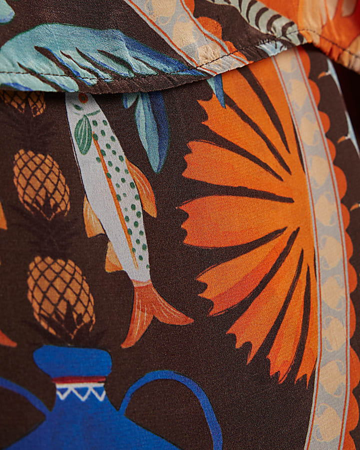 Petite Brown Placement Print Tiered Cami Top