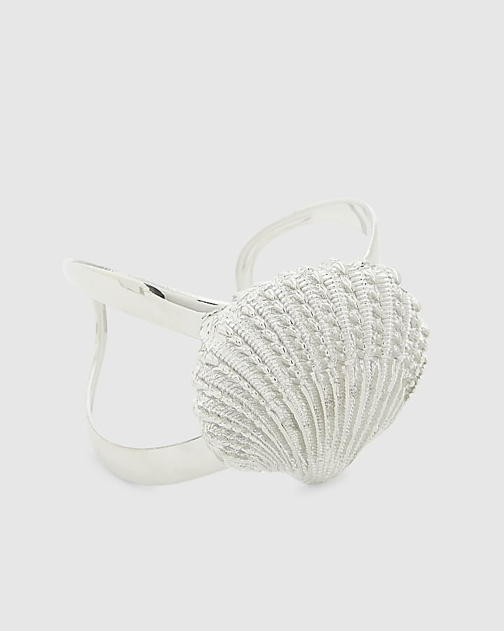 Silver textured shell cuff bracelet