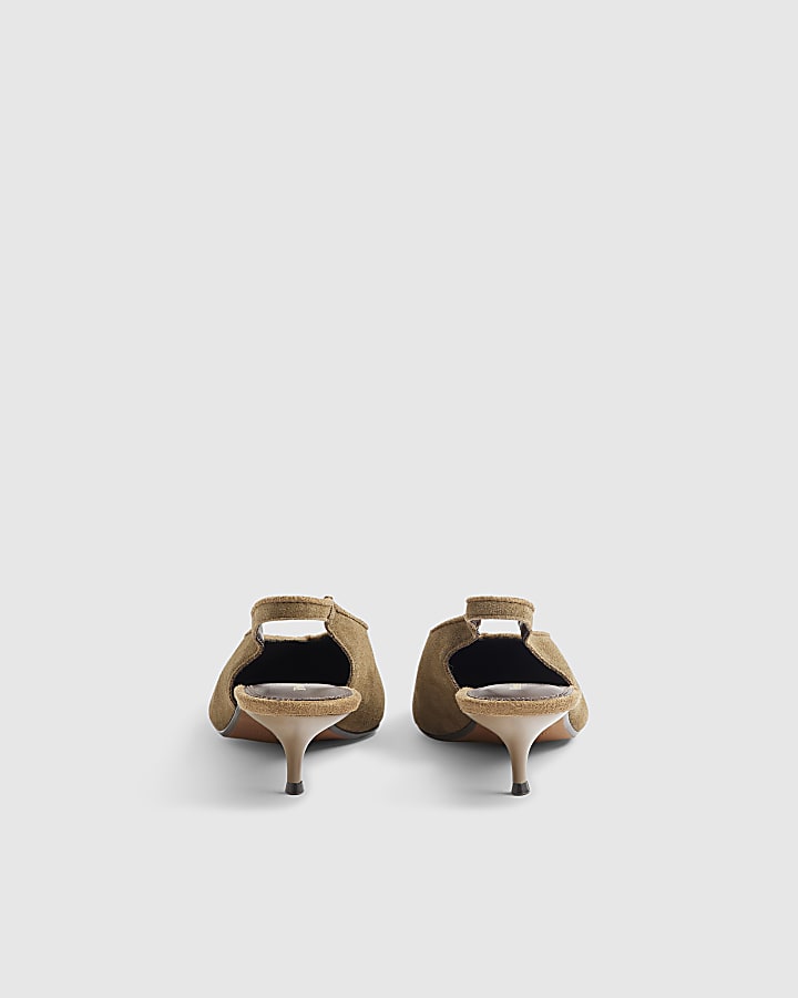 Brown Suede Slingback Low Heels