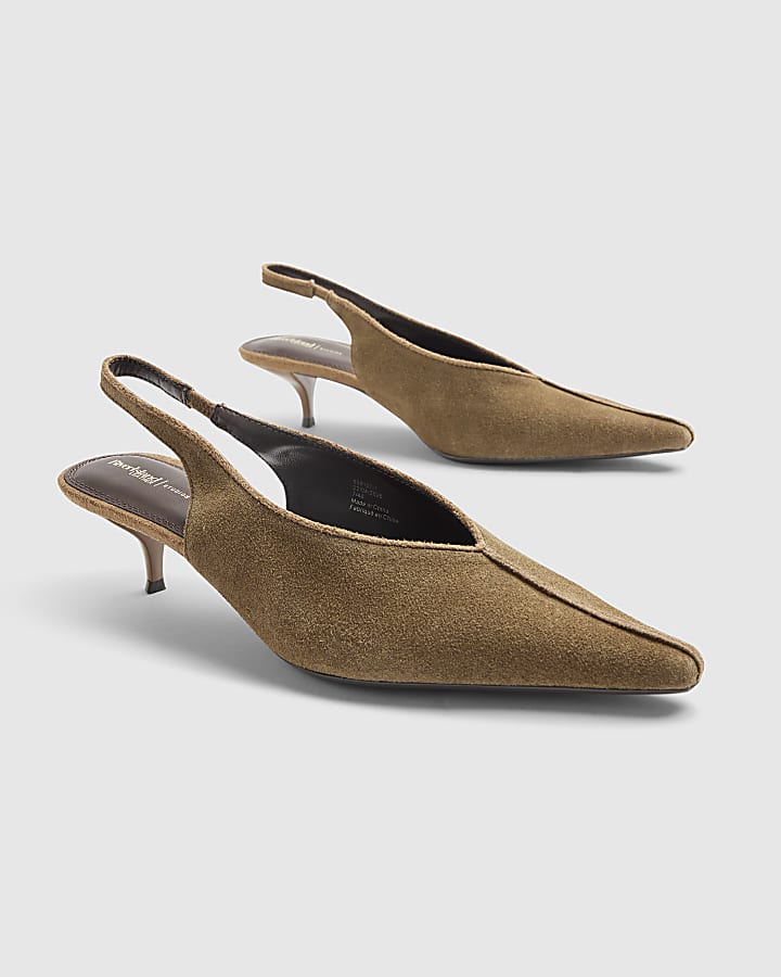 Brown Suede Slingback Low Heels