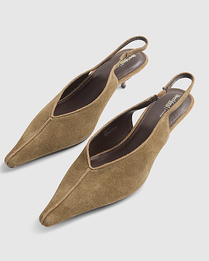 Brown Suede Slingback Low Heels