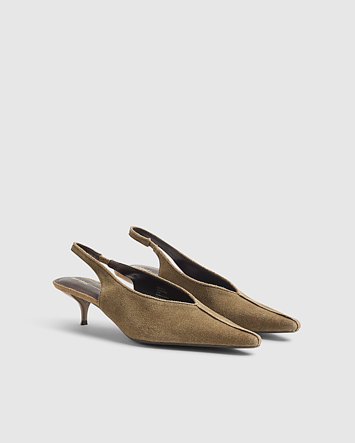 Brown Suede Slingback Low Heels