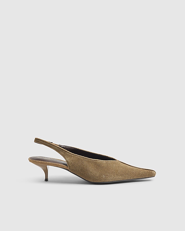 Brown Suede Slingback Low Heels