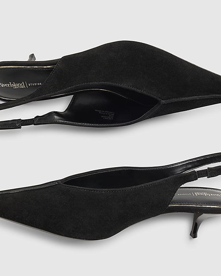 Black Suede Slingback Low Court Heels
