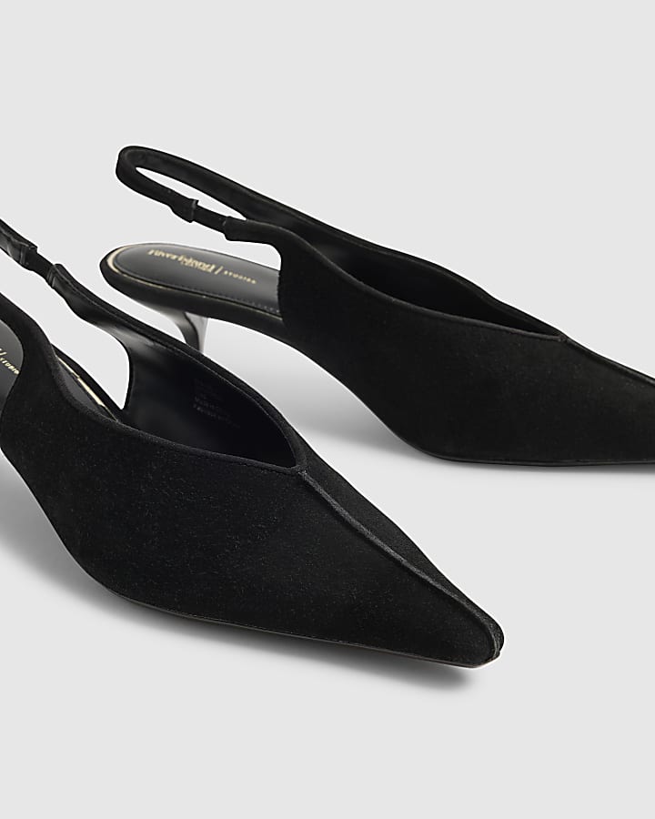 Black Suede Slingback Low Court Heels