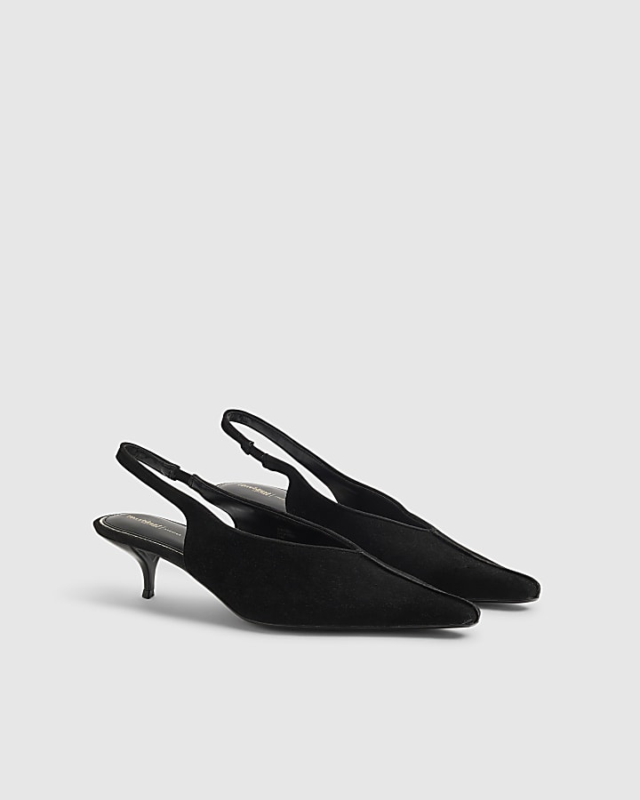 Black Suede Slingback Low Court Heels