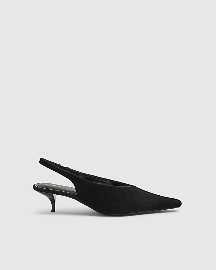 Black Suede Slingback Low Court Heels