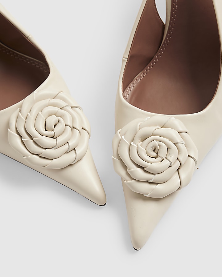 Cream Lace Up Rose Court Heels