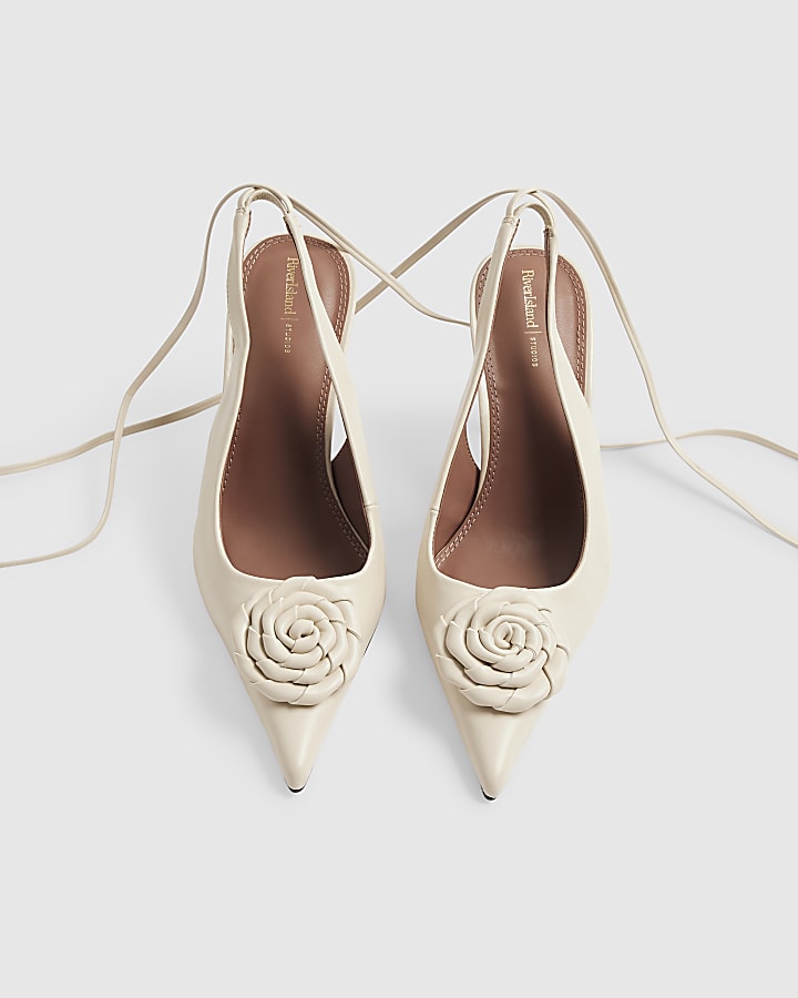 Cream Lace Up Rose Court Heels