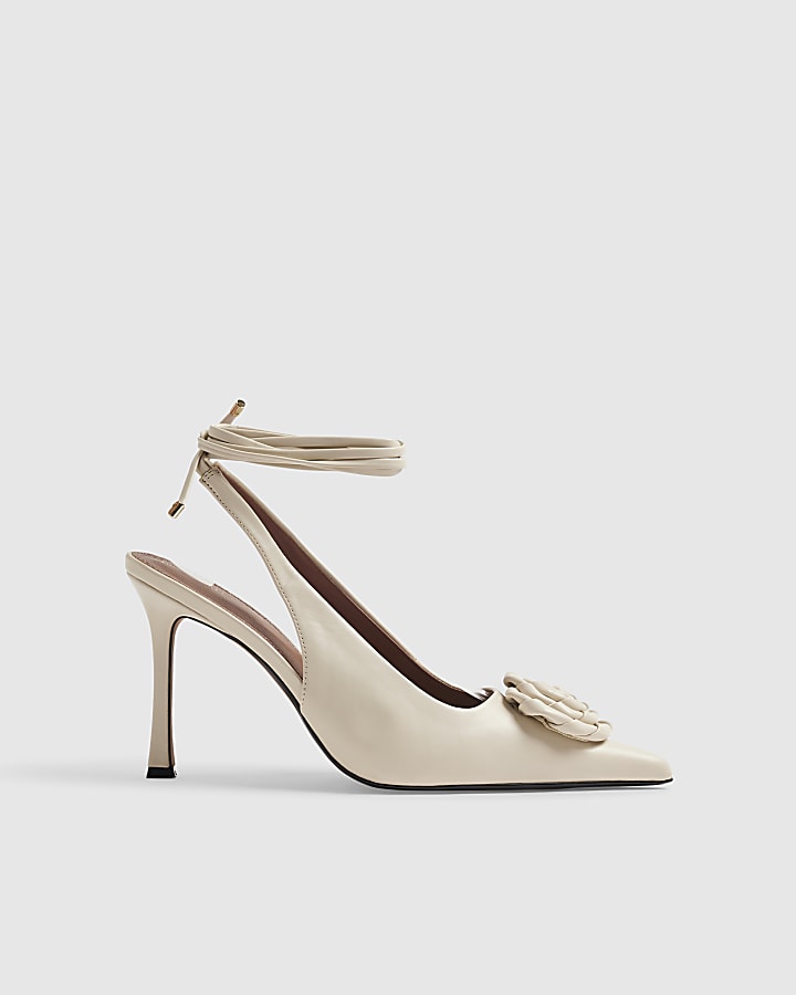 Cream Lace Up Rose Court Heels