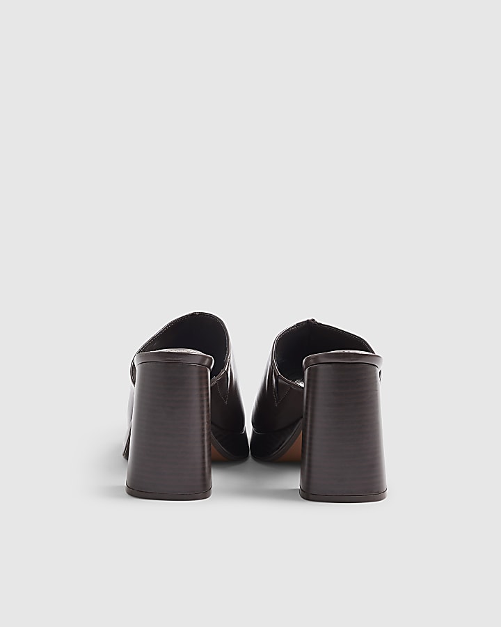 Brown Heeled Mule Sandals